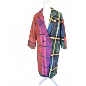 Multi-Color Plaid Women's Long Coat, Medium (NWT)